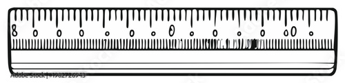 Illustration of a black and white ruler with measurement markings and numbered increments