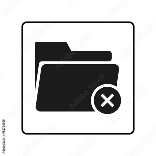 Black silhouette of a folder icon with a white cross symbol indicating an error or deletion