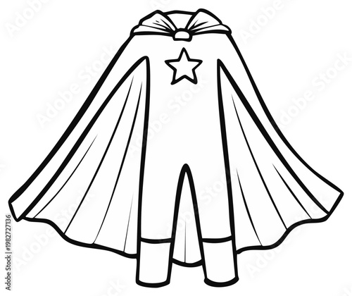 Stylized Superhero Costume Outline with Star Emblem and Flowing Cape