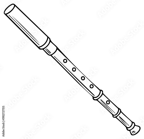 Simple line art illustration of a tin whistle, a traditional folk music instrument.