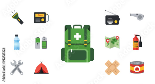 Emergency Survival Kit Essentials Collection: Backpack, First Aid, Tools, and Gear