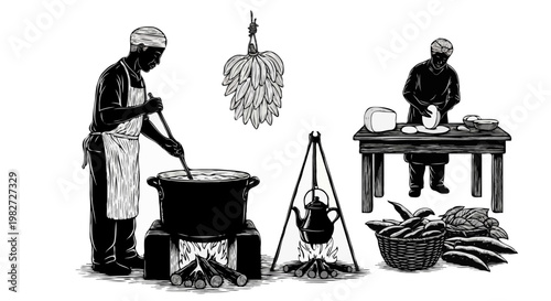 silhueta de cozinheiros preparando comida nordestina culinária regional brasileira e tradição gastronômica isolado sobre fundo branco