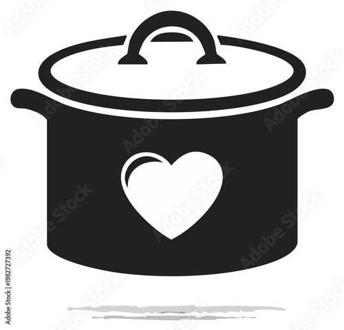 Heart Symbol on Cooking Pot Icon Representing Love and Food Preparation