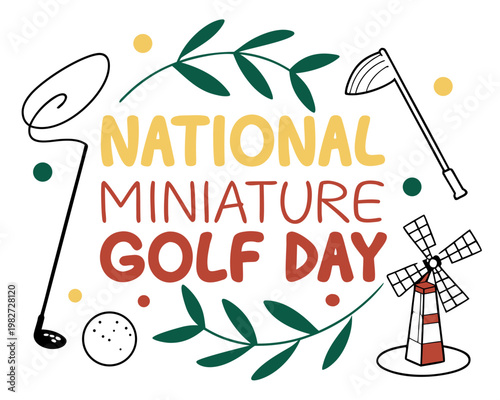 National Miniature Golf Day Vector Illustration, Outdoor Fun Sports Holiday Concept