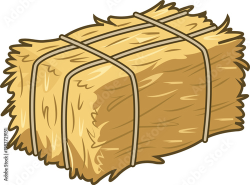 Stacked Straw Bale Illustration With Tied Hay Bundle for Farm Harvest and Rustic Decor