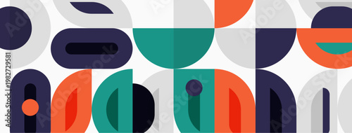 Free Download Abstract geometric pattern. Overlapping shapes create playful, modern design. Colors include orange, teal, navy, gray. Simple, clean aesthetic. - GFXLoad