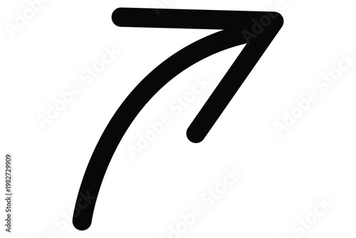 Bold black curved arrow pointing up and right on white background, up arrow right arrow bold arrow