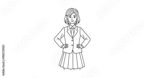 Young Woman in School Uniform Standing Confidently.
