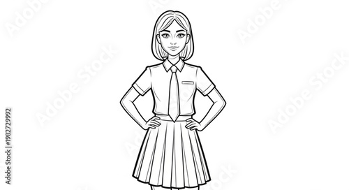 Young Woman in School Uniform Standing Confidently.