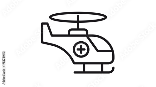 Tableau sur toile Medical helicopter vector icon, air ambulance rescue chopper illustration, emergency medical services symbol, black minimalist line art for healthcare, transport, and first aid concepts