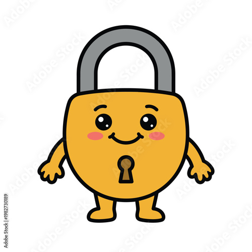 Cute Kawaii Padlock Character Illustration