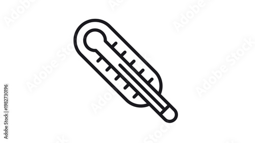 Black line vector icon of a medical thermometer for measuring body temperature, minimalist outline illustration of a fever thermometer symbol isolated on a white background for health apps.