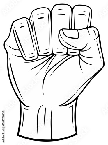 Vector illustration of a closed fist raised in the air for solidarity or power and strength gesture