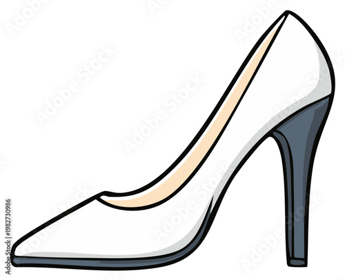 Elegant high-heeled shoe illustration, white footwear, fashion design, vector style.