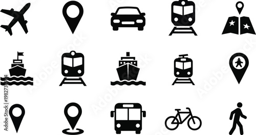 A collection of transportation icons on a white background