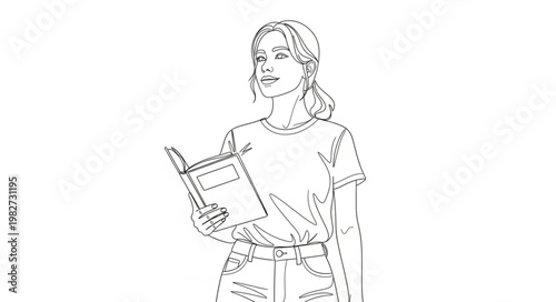 Young Woman Reading a Book with Interest.