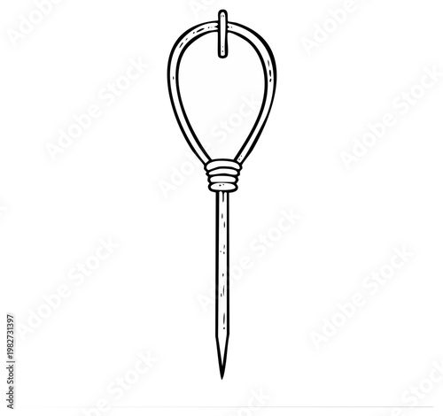 Line drawing of a traditional cocktail pick isolated on white background