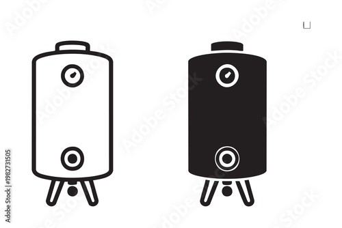 Hot water heater icon with tank and control for building and HVAC applications
