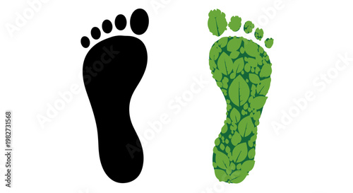 Footprints A dark silhouette contrasted with a leaf filled green impression