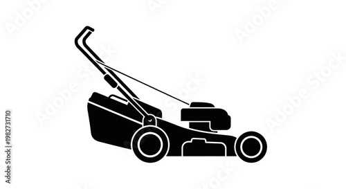 Simple black silhouette of a push lawn mower with a curved handle