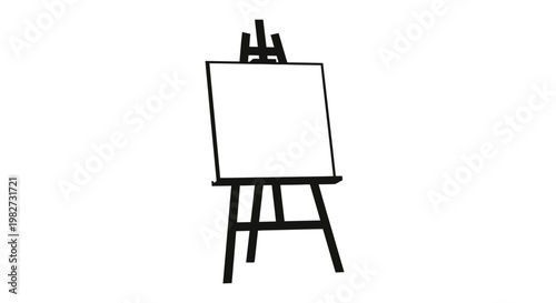 A simple black and white illustration of an empty artist s easel