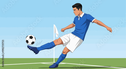 Man Kicking Soccer Ball in Action.