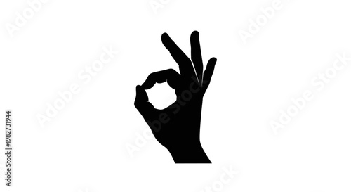 Silhouette of a hand making the ok gesture against a white background