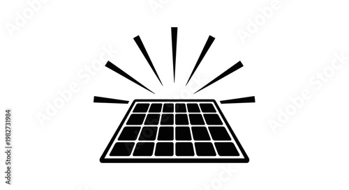 A black and white illustration of a solar panel with radiating lines