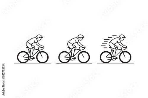 Bicycle rider icons with motion speed for fitness sport and commuting concepts