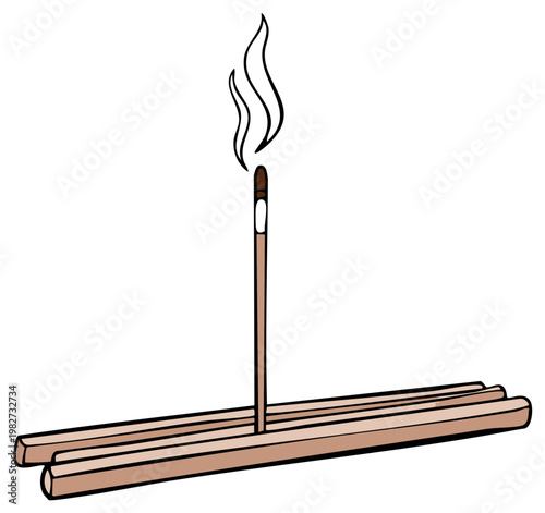 Aromatic Incense Stick Burning with Smoke Illustration in Relaxation and Meditation