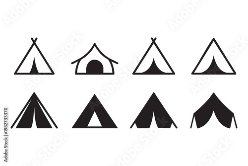 Campsite Equipment Icons Showing Tent Shelter for Tourism Design