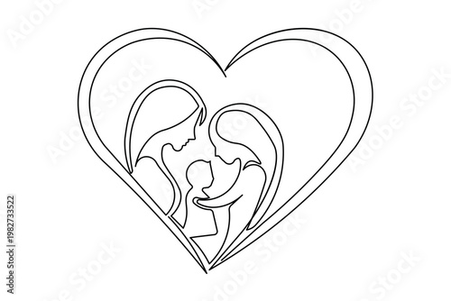 Continuous line drawing of mother and heart isolated graphic for mom