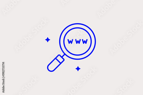 Magnifying glass over a WWW symbol focuses on SEO and internet search concepts. Minimalist Vector Illustration is perfect for web development and digital marketing projects.