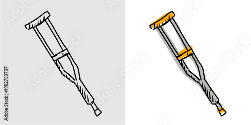 Set editable sketch drawing crutches vector for rehab blogs. Ideal for symbolizing rough bone support concepts, hand drawn medical walking aids, and sketchy care.