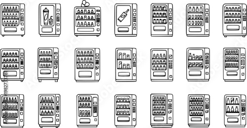 Black and White Line Art Collection of Various Vending Machines