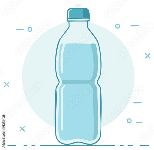 Plastic Water Bottle with Aqua Liquid Minimalist Vector Lineart Illustration
