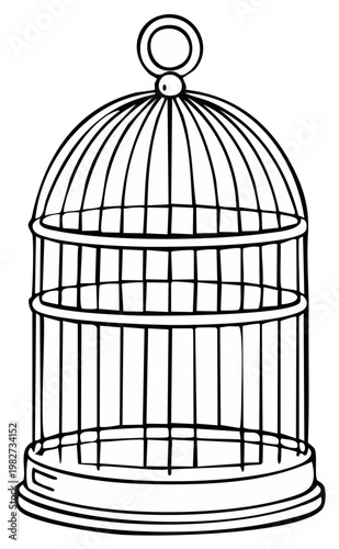 Outline of an empty birdcage, hand-drawn style
