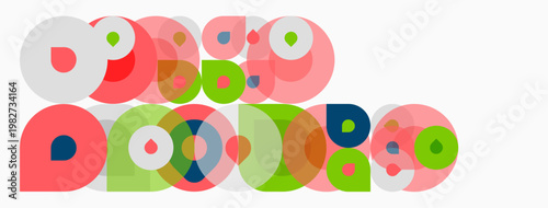 Abstract circles overlap, creating colorful patterns. Soft hues dominate design, suggesting playful geometry. Minimalist aesthetic.