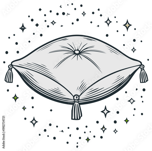 Dreamy Pillow with Tassels and Sparkling Stars Celestial Sleep Comfort