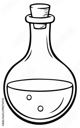 Cartoon potion bottle with cork stopper and bubbling liquid inside