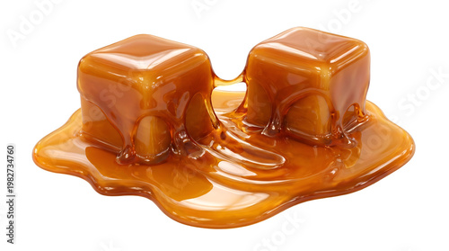 Caramel Melting cubes in rich golden syrup - sauce, sweet, dessert, candy, sugar