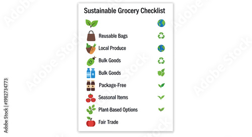 Sustainable Grocery Checklist with Icons: Eco-Friendly Shopping Guide