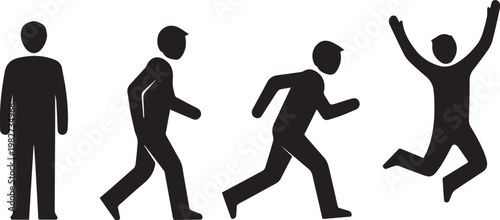 Human evolution pictogram from upright to joyful leap