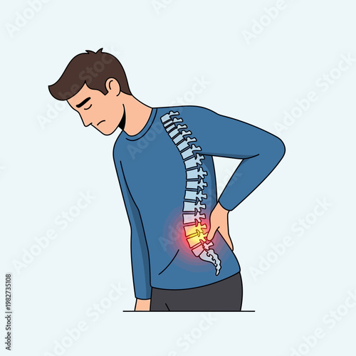 Man with Lower Back Pain, Spinal Disc Herniation Illustration