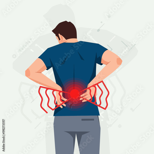 Man with Lower Back Pain, Red Glow Indicating Discomfort and Injury