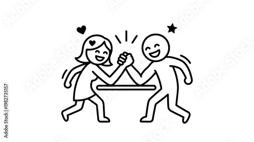 Arm Wrestling Match Between Happy Stick Figures
