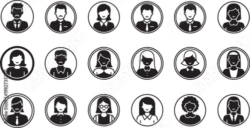 Vintage portrait collection black and white oval frames with diverse faces