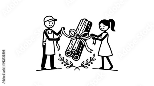 People Presenting Cinnamon Sticks Gift