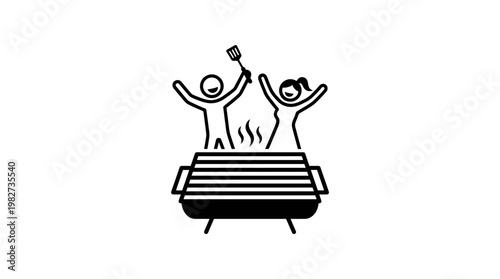 People Celebrating Around a Grill Black and White Icon