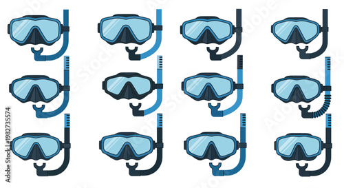 Underwater Snorkeling Gear Pattern: Blue Masks and Snorkels on White Background
